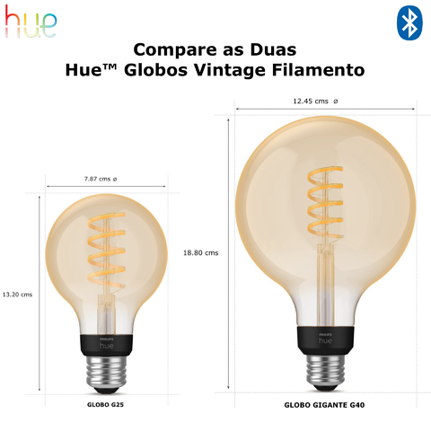 Philips Hue White Ambiance Dimmable Smart Filament G40 l Lâmpada Globo Gigante l LED de Filamento Vintage l 2ª Geração l Mais Brilhantes l Branco Quente a Branco Frio | Compatível com Alexa, Apple Homekit & Google Assistant | Funciona com Bluetooth e/ou com a Hue Bridge