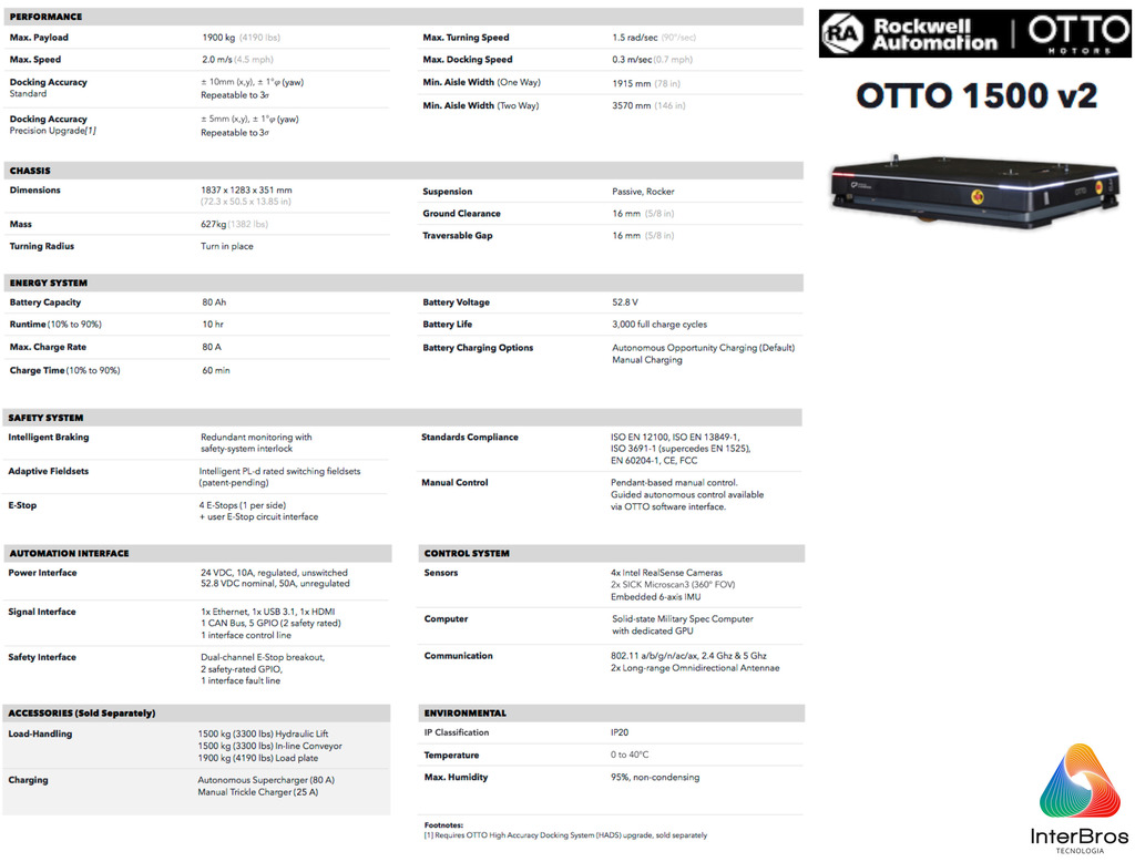 Otto Motors OTTO 1500 by Rockwell Automation , AMR Heavy Autonomous Mobile Robot , até 1.900 Kgs - comprar online