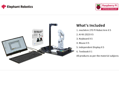 Elephant Robotics Robot Kit Bundle For Laboratory , 5 MechArm Pi + 5 AI Kits Artificial Intelligence , Braços Robóticos , Educacional , Treinamento , Pesquisa , +12 anos - buy online