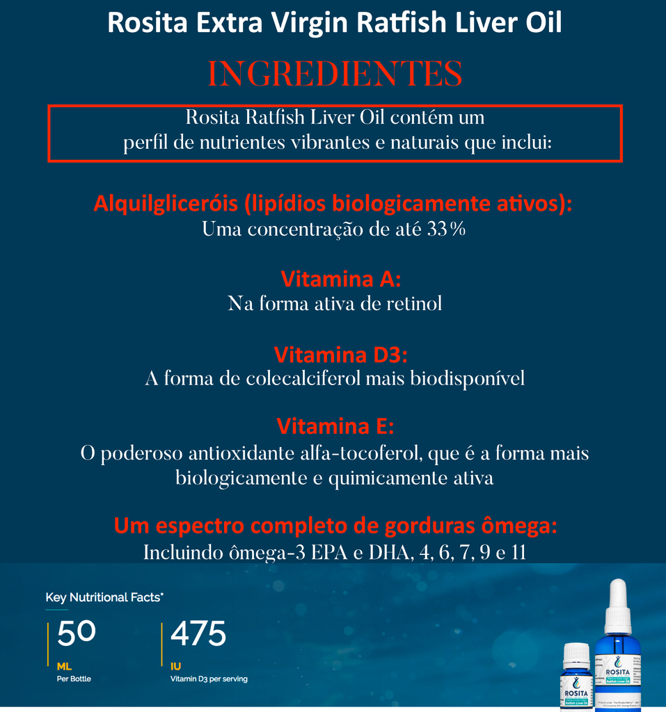 Rosita Extra Virgin Ratfish Liver Oil, Suplemento Alimentar Premium Gourmet, Puro Óleo de Fígado Extra Virgem de Ratfish, Impulsionador da Glândula Pineal, Made in Noruega - buy online