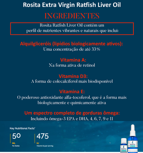 Rosita Extra Virgin Ratfish Liver Oil, Suplemento Alimentar Premium Gourmet, Puro Óleo de Fígado Extra Virgem de Ratfish, Impulsionador da Glândula Pineal, Made in Noruega - comprar online