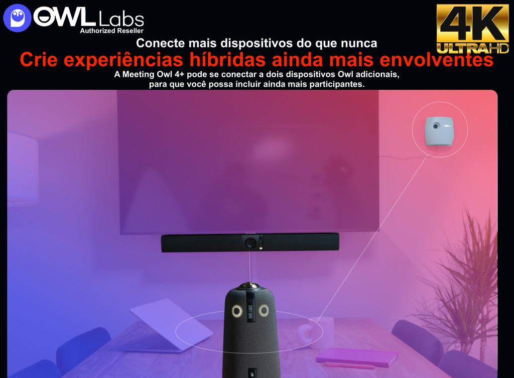 Owl Labs Meeting Owl 4+ 4K Ultra HD 360º, Câmera de Videoconferência I.A. , Silent Switching , recurso The Nest , Áudio Surround 360º on internet