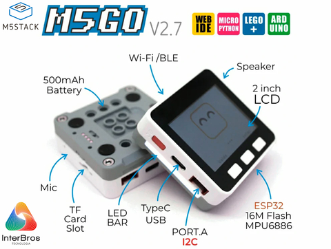 M5STACK M5GO IoT Starter Kit V2.7 , Lego Compatible, Educação STEM , K006-V27
