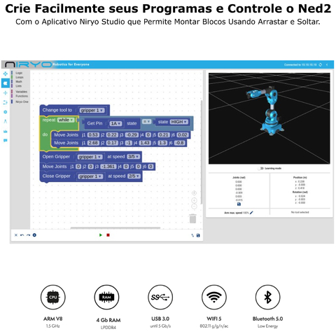 Niryo Ned 2 Braço Robótico Colaborativo | Novo Cobot de Seis Eixos - comprar online