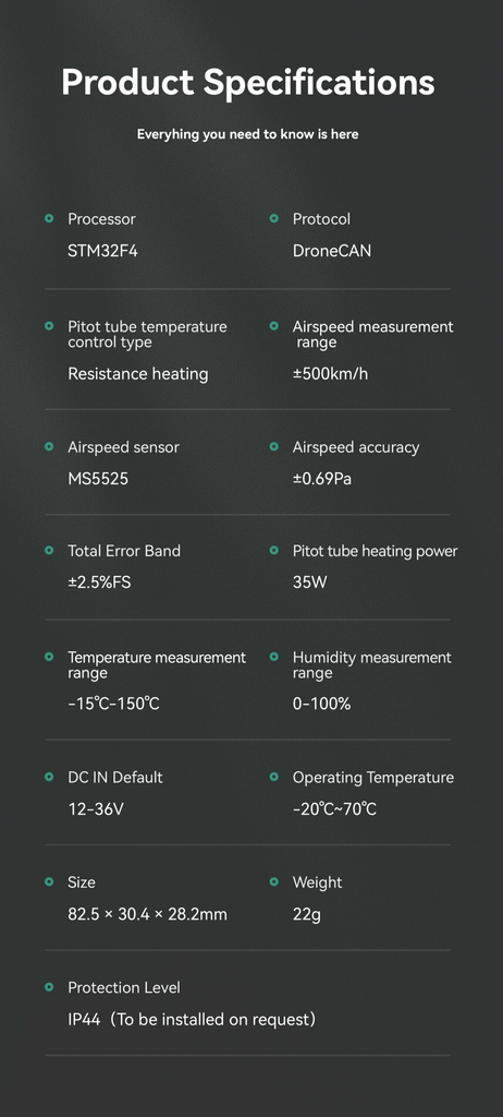 CUAV SKYE Airspeed Sensor l Sensor de velocidade aerodinâmica Drones & UAVs