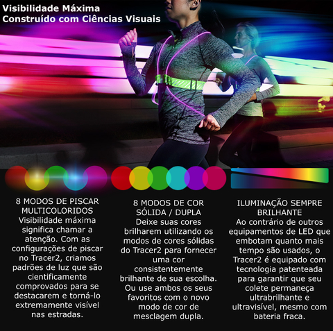 Noxgear Tracer 2 360º Colete USB Reflexivo Multicolor Iluminado Fibra Ótica Para Corrida e Ciclismo