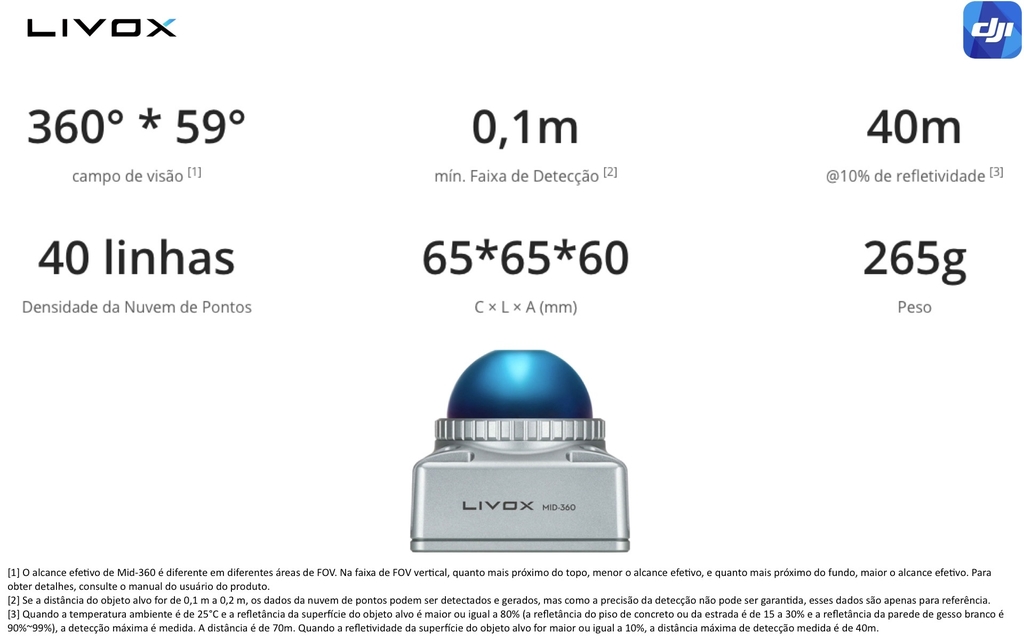 Imagem do LIVOX TECH Mid-360 LiDAR + LIVOX TECH Three-Wire Aviation M12 Connector