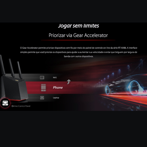 ASUS RT-AX86U AX5700 Wireless Dual-Band Gigabit Gaming Router l Roteador Gamer l Projetado para games online e móveis l 2 portas USB 3.2 l Cobertura de até 600 m² l Incluída Segurança de Internet Vitalícia l Compatível com PS5 - Loja do Jangão - InterBros