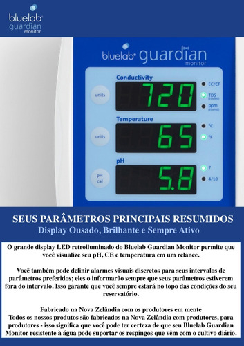 Bluelab Guardian MONGUA Monitor 3-em-1 | PH | Temperatura | Condutividade (TDS) | GrowRoom | Tendas de Cultivo Hidroponia Indoor