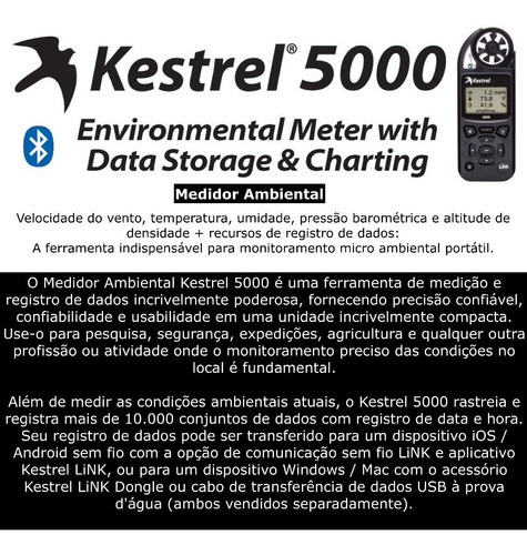 Kestrel 5000 Estação Meteorológica Portátil Bluetooth + Tripé + Cata-Vento | Environmental Meter | Laboratório | Pesquisa - comprar online