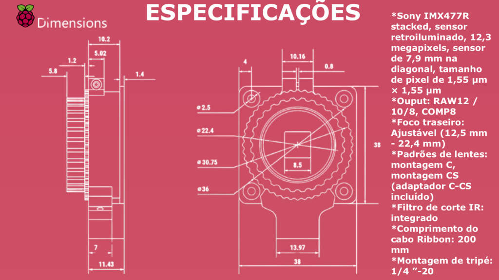 Raspberry Pi High Quality Câmera 12.3mp | Sensor Sony IMX477 de 12,3 megapixels