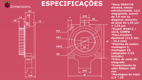 Raspberry Pi High Quality Câmera , Sensor Sony IMX477 de 12,3 megapixels , + 10 Lentes 10°- 200°