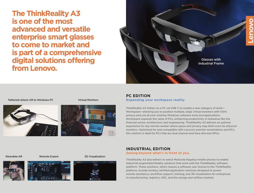 Lenovo ThinkReality A3 PC Edition Smart Glasses 20V7Z9AKXX , Industrial Edition XXXX008150 - buy online