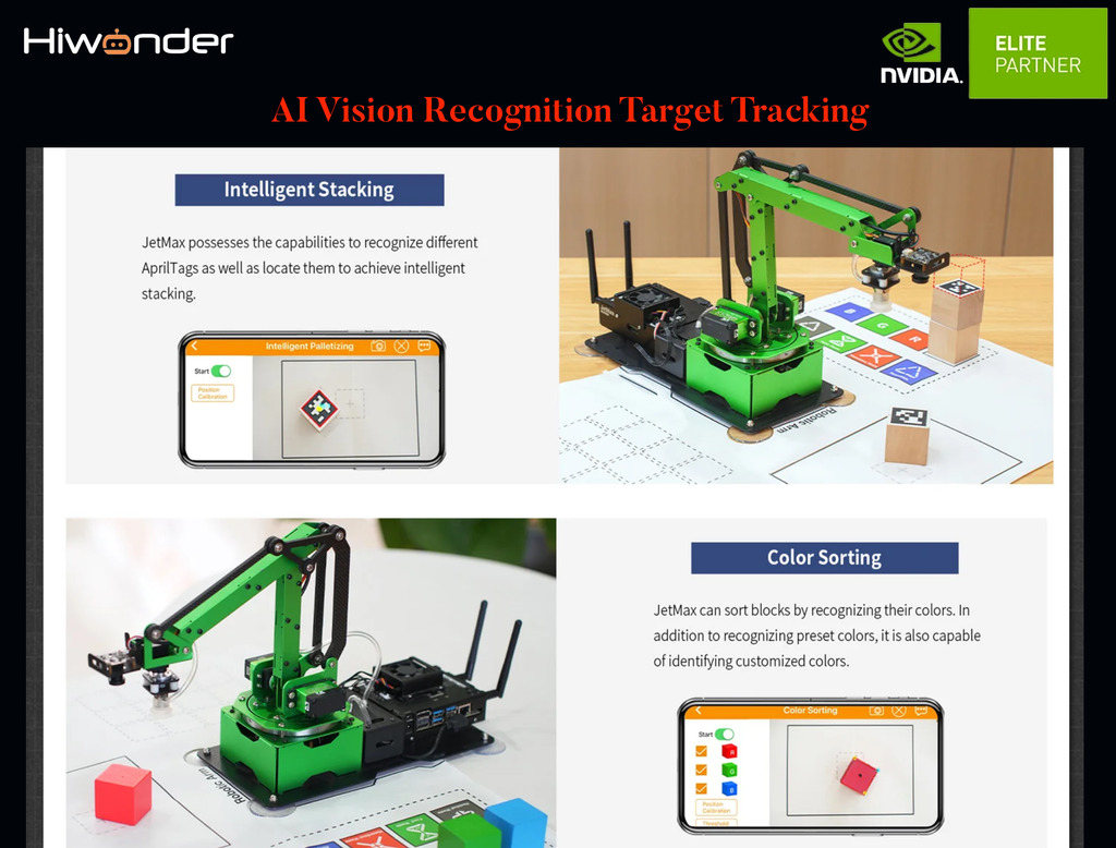 Hiwonder JetMax Advanced Kit NVIDIA JETSON NANO Robot Arm Open Source Vision Recognition Program Robot with Electric Sliding Rail Support ROS Python - comprar online