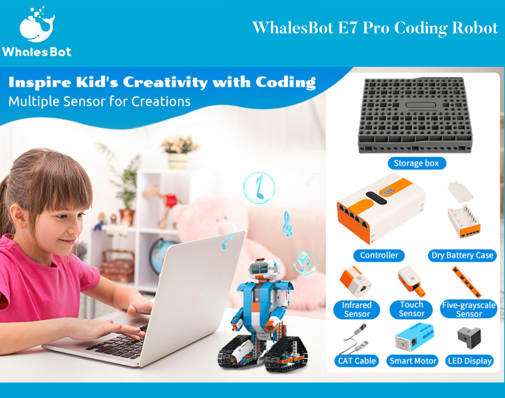 WhalesBot E7 Pro Coding Robot , Scratch Coding Support Controller , Crianças de 8 a 12 anos, STEM Toys Educação de Programação, APP 3D Model , Tutorial de Recursos e Histórias para Meninos e Meninas - comprar online