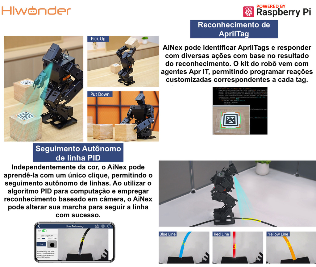 Hiwonder AiNex ROS Education AI Vision Humanoid Robot Powered by Raspberry Pi 4B , Developer Kit Humanóide Algoritmo de Cinemática Inversa , Desenvolvido para Aprendizado e Ensino , Idade: 15+