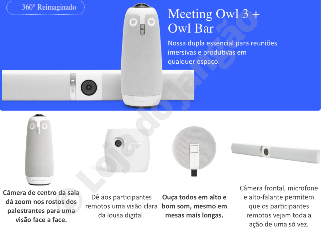Owl Labs Meeting Owl 3 360° 1080p + OWL BAR 4K Frontal , Sistema Multi-Câmera de Videoconferência Inteligente - Loja do Jangão - InterBros