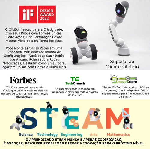 Clicbot Robô Modular Standard Kit | Para se Divertir e Aprender Codificação | Programa Educacional STEM | APP Programável | Aulas Semanais Ao Vivo | Idade de + 8 anos e Adultos | Premiado o Melhor do Mundo on internet