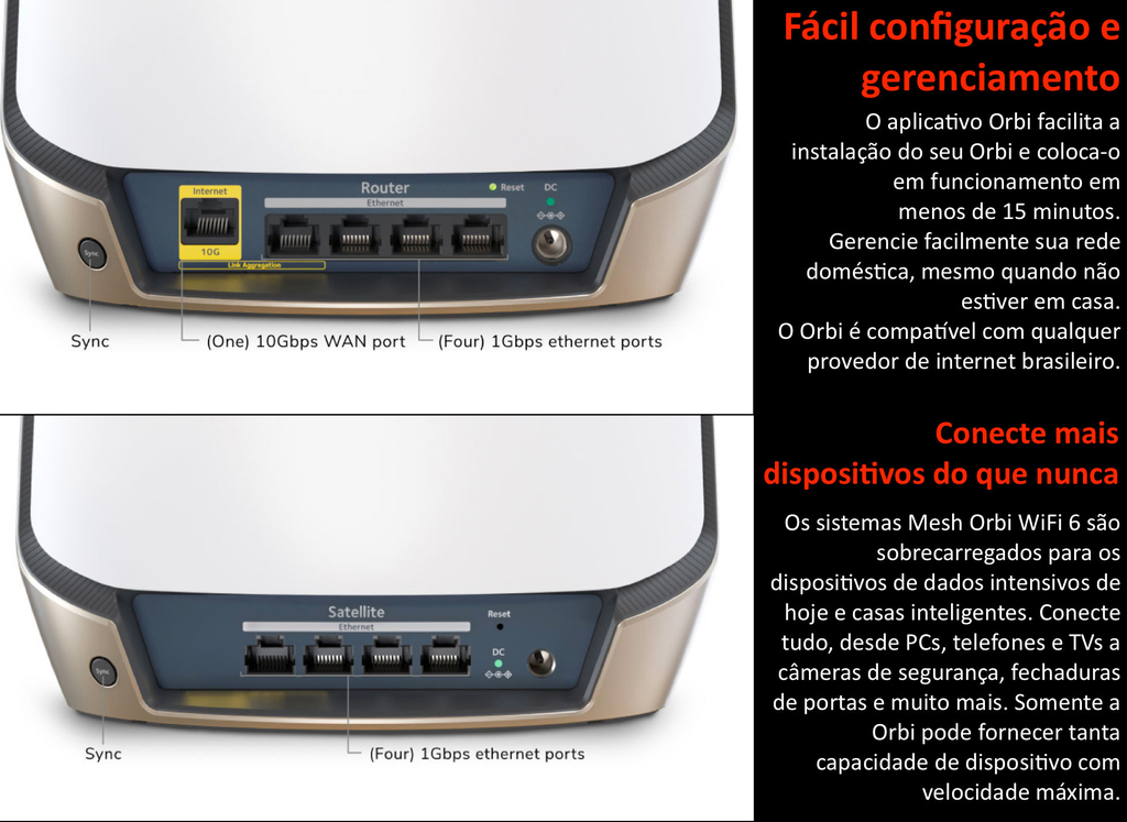 NETGEAR Orbi 860 Series Tri-Band WiFi 6 Mesh System, RBK864S , 6 Gbps, 10 Gig Port 1.000m² - loja online