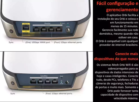 NETGEAR Orbi 860 Series Tri-Band WiFi 6 Mesh System, RBK863SB , 6 Gbps, 10 Gig Port 743m² - loja online