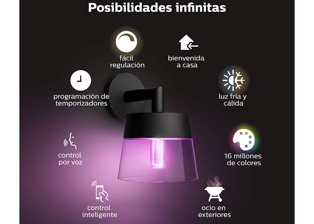 Philips Hue Attract l White and Color Ambiance l LED Smart Outdoor Wall Lantern l Luminária Arandela de Parede l Cristal Autêntico | Lança um Arco Colorido l Compatível com a Alexa, Google Assistant e Apple HomeKit | Requer a Hue Bridge na internet