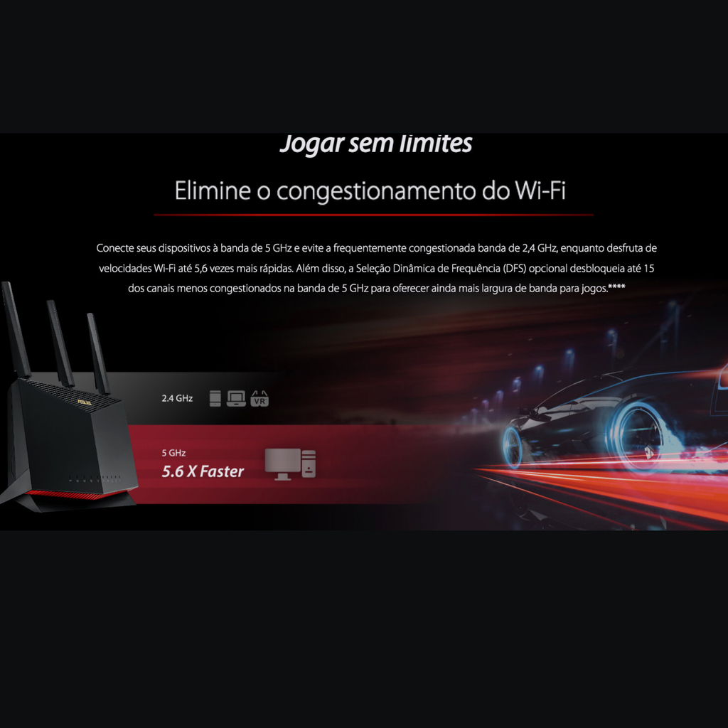 ASUS RT-AX86U AX5700 Wireless Dual-Band Gigabit Gaming Router l Roteador Gamer l Projetado para games online e móveis l 2 portas USB 3.2 l Cobertura de até 600 m² l Incluída Segurança de Internet Vitalícia l Compatível com PS5 - loja online