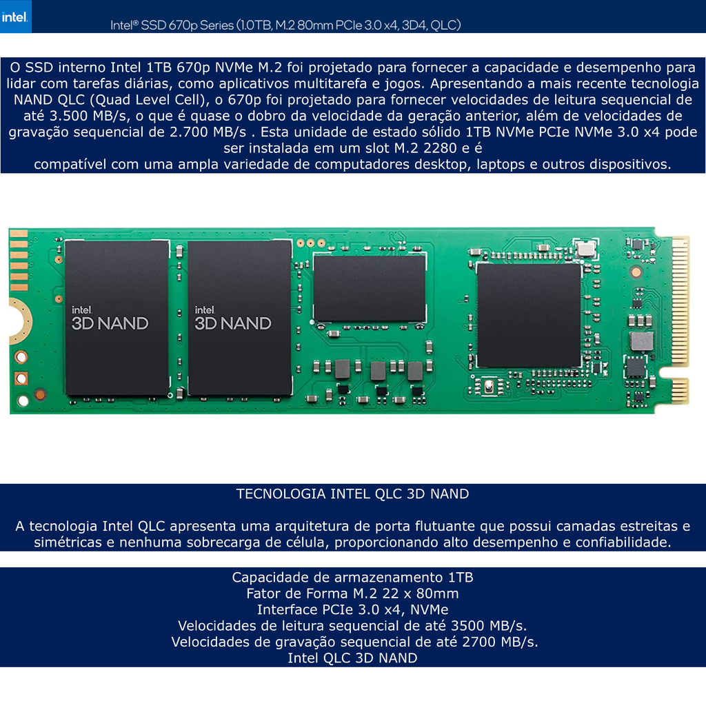 Intel 670P NVME M.2 | Internal SSD | Velocidades de até 3500 MB/s | 1TB - buy online