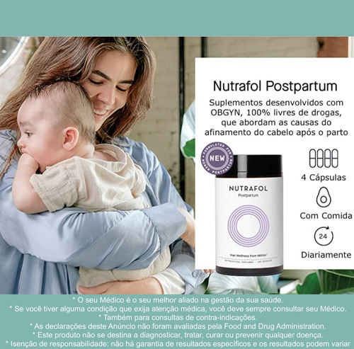 Nutrafol Postpartum Suplemento Nutracêutico Capilar | Clinicamente comprovado | 100% Natural | Produtos botânicos amigos da amamentação | Preenche as lacunas de nutrição pós-natal para o crescimento do cabelo e bem-estar belo e bem-estar | 120 Cápsulas | Tratamento de 1 Mês - comprar online