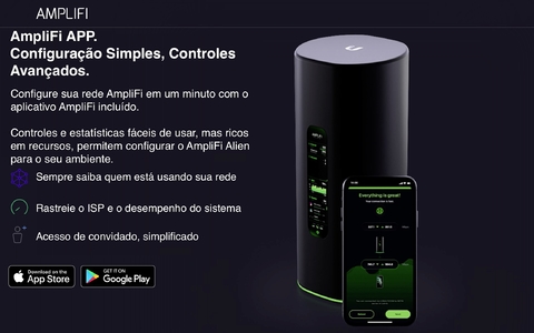 Image of Ubiquiti Amplifi Alien Tri-Band WiFi6 Gigabit Router l Sistema WiFi6 Mesh l Tela Touchscreen l 4 portas Gigabit Ethernet l VPN integrada l Tecnologia Teleport l Sistema Mesh escalável l Ativado para Uso Doméstico ou Comercial l Cobertura de até 1.120 m²