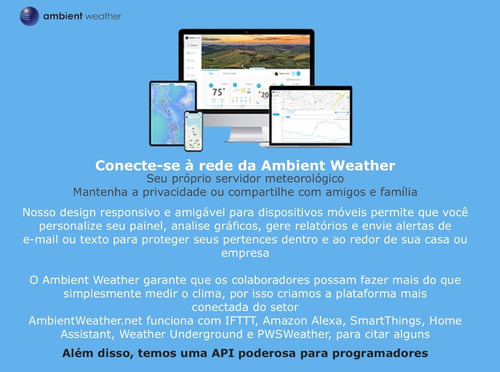 Ambient Weather WS-5000 Estação Metereológica Ultrassônica WiFi Alcance de 300 metros Compatível com Alexa e Google Internet Conectada na internet