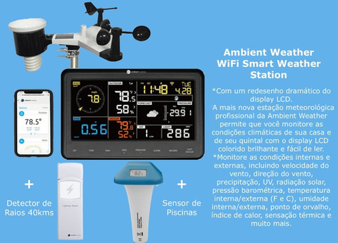 Ambient Weather WS-2902C Estação Metereológica WiFi + Sensor Detector de Raios e Tempestades + Sensor Flutuante de Piscina & Spa, Compatível com Alexa e Google - comprar online