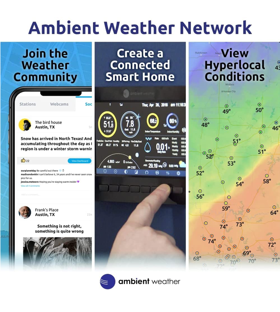 Ambient Weather WS-5000 Estação Metereológica Ultrassônica WiFi | Sensor Detector de Raios e Tempestades | Case Outdoor de Proteção para o Higrômetro | Alcance de 300 metros | Compatível com Alexa e Google | Internet Conectada - loja online