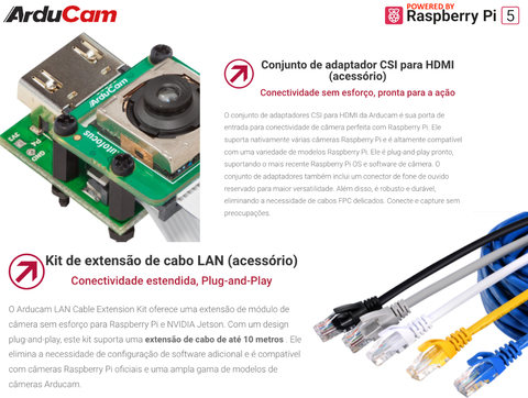 Arducam 64MP Motorized Focus USB 3.0 Camera Module , Raspberry Pi 5 , Sem Case , B0475-1 - Loja do Jangão - InterBros