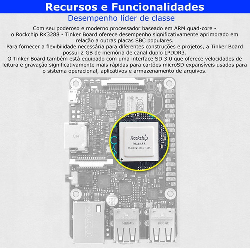 Asus Tinker Board S | 2GB Dual Channel DDR 3 | 16GB eMMC | Wi-Fi | Bluetooth | Rockchip Quad-Core RK3288 Processor - comprar online