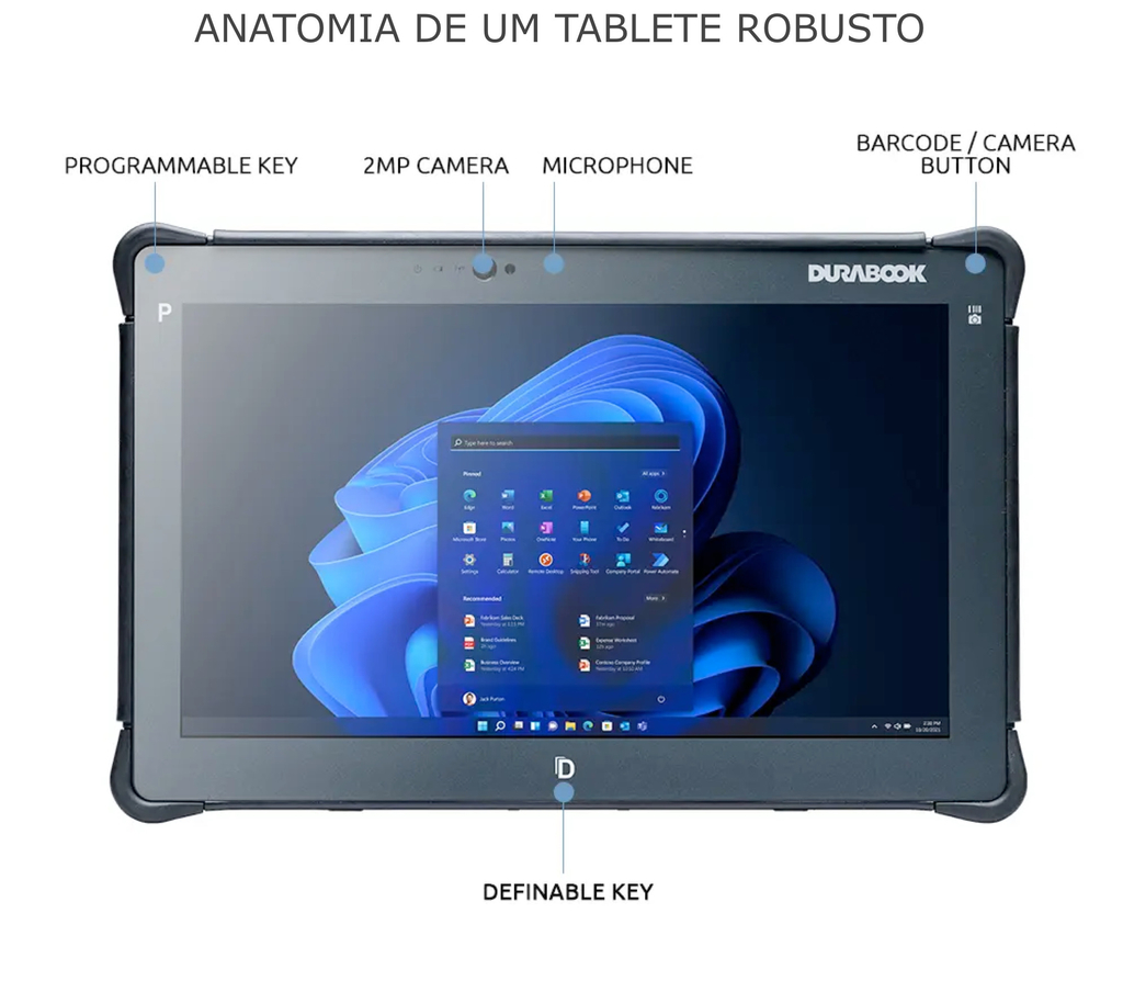 Durabook l R8 Rugged Tablet l Tablete Industrial Robusto l Elegante e Super Compacto l Formato de bolso l 8.0" (1280 x 800) LCD DynaVue® SR display com 800 nits l Personalizável l Projetado para os ambientes mais severos l Peça um orçamento - Loja do Jangão - InterBros