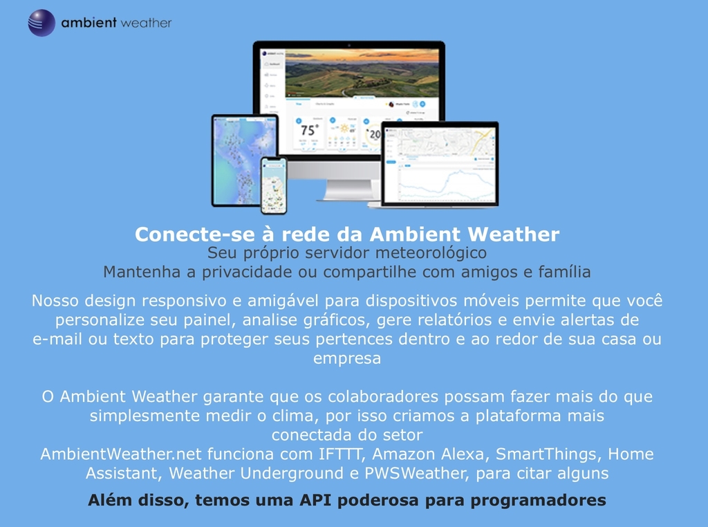 Ambient Weather Estação Metereológica WS-2902 WiFi & Internet Conectada + Sensor de Raios + Sensor de Umidade do Solo - Loja do Jangão - InterBros