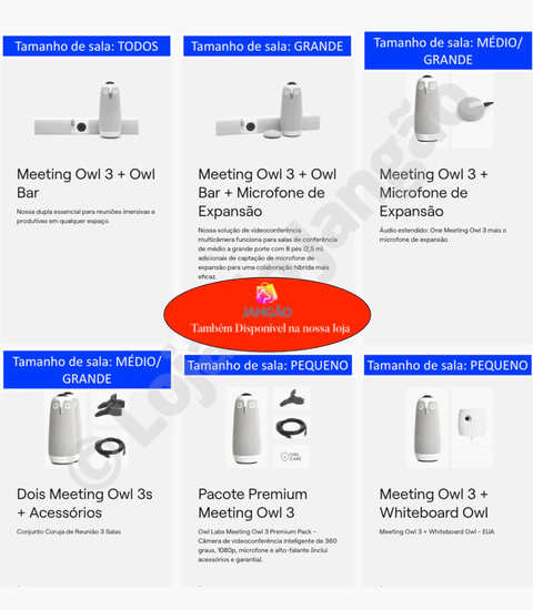 Image of Owl Labs MEETING OWL 3 360° 1080p + WHITEBOARD OWL Câmera de Lousa + EXPANSION MIC , Sistema de Videoconferência Inteligente