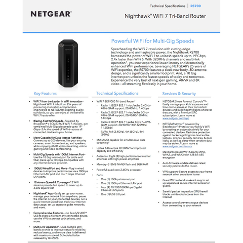 Netgear Nighthawk RS700 Tri-band Wifi 7 19 Gbps 360° 325m² en internet