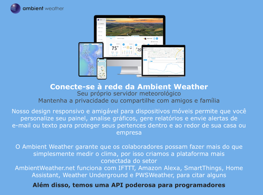 Ambient Weather WS-2000 Estação Metereológica Ultrassônica WiFi Compatível com Alexa e Google Internet Conectada na internet