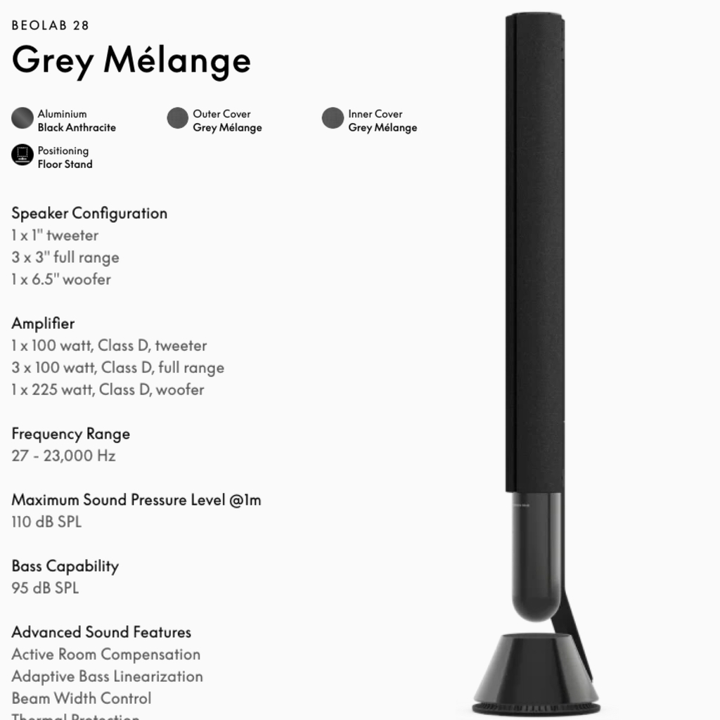 Bang & Olufsen Beolab 28 l Grey Mélange l Wireless Stereo Speakers for Home Cinema l Som Estéreo de Grau de Estúdio l Aparências Elegantes l Grave Poderoso l 1.250 Watts l Wi-Fi & Bluetooth l Chromecast & Google Assistant Integrados l Compatível com Apple 2 & Spotify Connect l Recomendado para áreas de 15m² até 50m² - buy online