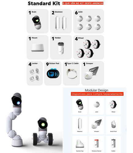 Clicbot Robô Modular Standard Kit | Para se Divertir e Aprender Codificação | Programa Educacional STEM | APP Programável | Aulas Semanais Ao Vivo | Idade de + 8 anos e Adultos | Premiado o Melhor do Mundo - Loja do Jangão - InterBros