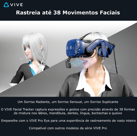 HTC Vive VR Facial Tracker l Captura expressões com precisão nos lábios, mandíbula, dentes, língua, bochechas e queixo - Loja do Jangão - InterBros