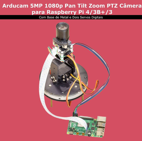 Arducam 5MP 1080p Pan Tilt Zoom PTZ Camera | Com Base de Metal | 2 Servos Digitais | Raspberry Pi - comprar online