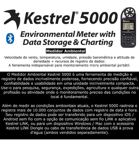 Kestrel 5000 Estação Meteorológica Portátil Bluetooth + Tripé + Cata-Vento + Cabo USB | Environmental Meter | Laboratório | Pesquisa - buy online