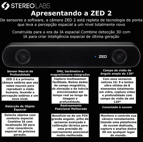 Stereolabs ZED 2 Stereo 3D Camera | + Extensão de Cabo de 10 mts na internet