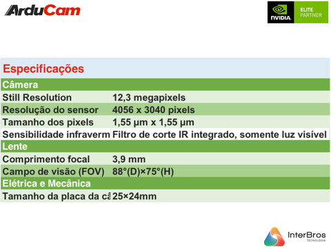 Arducam Mini High Quality Câmera 12.3mp IMX477 ,M12 mount lens , NVIDIA® Jetson Nano/Xavier NX/AGX Orin/Orin Nano/Orin NX , B0251 - Loja do Jangão - InterBros