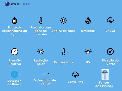 Ambient Weather WS-2902C Estação Metereológica WiFi + Sensor Detector de Raios e Tempestades + Sensor Flutuante de Piscina & Spa, Compatível com Alexa e Google en internet