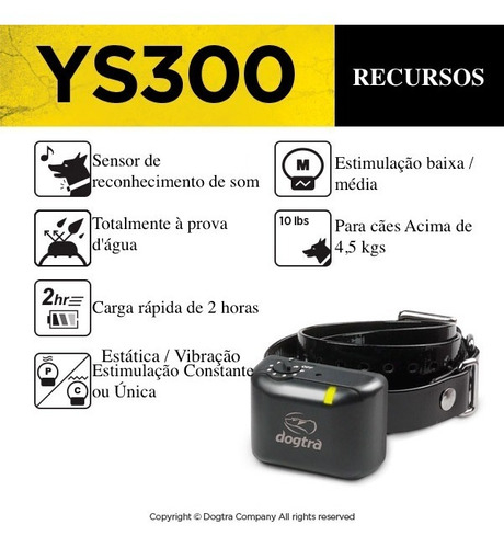 Dogtra YS300 No Bark E-Collar | Coleira Eletrônica Anti Latido | Cães de 4 Kgs até 15 Kgs | Sensor de Reconhecimento de Latido | Correção Automática por Vibração ou Estática | A Prova D' Água - comprar online