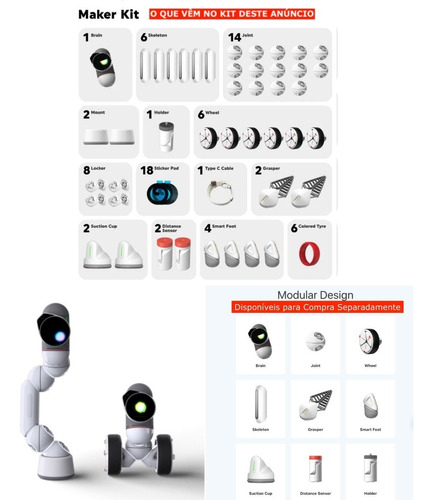 Clicbot Robô Modular Maker Kit | Para se Divertir e Aprender Codificação | Programa Educacional STEM | APP Programável | Aulas Semanais Ao Vivo | Idade de + 8 anos e Adultos | Premiado o Melhor do Mundo en internet