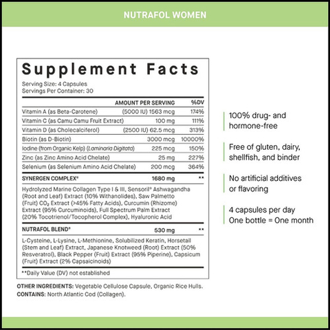 Nutrafol Women Suplemento Capilar | Clinicamente comprovado | 100% Natural | Mulheres de Todas as Idades(+18 anos) e Estágios | 120 Cápsulas | Tratamento de 1 Mês - Loja do Jangão - InterBros